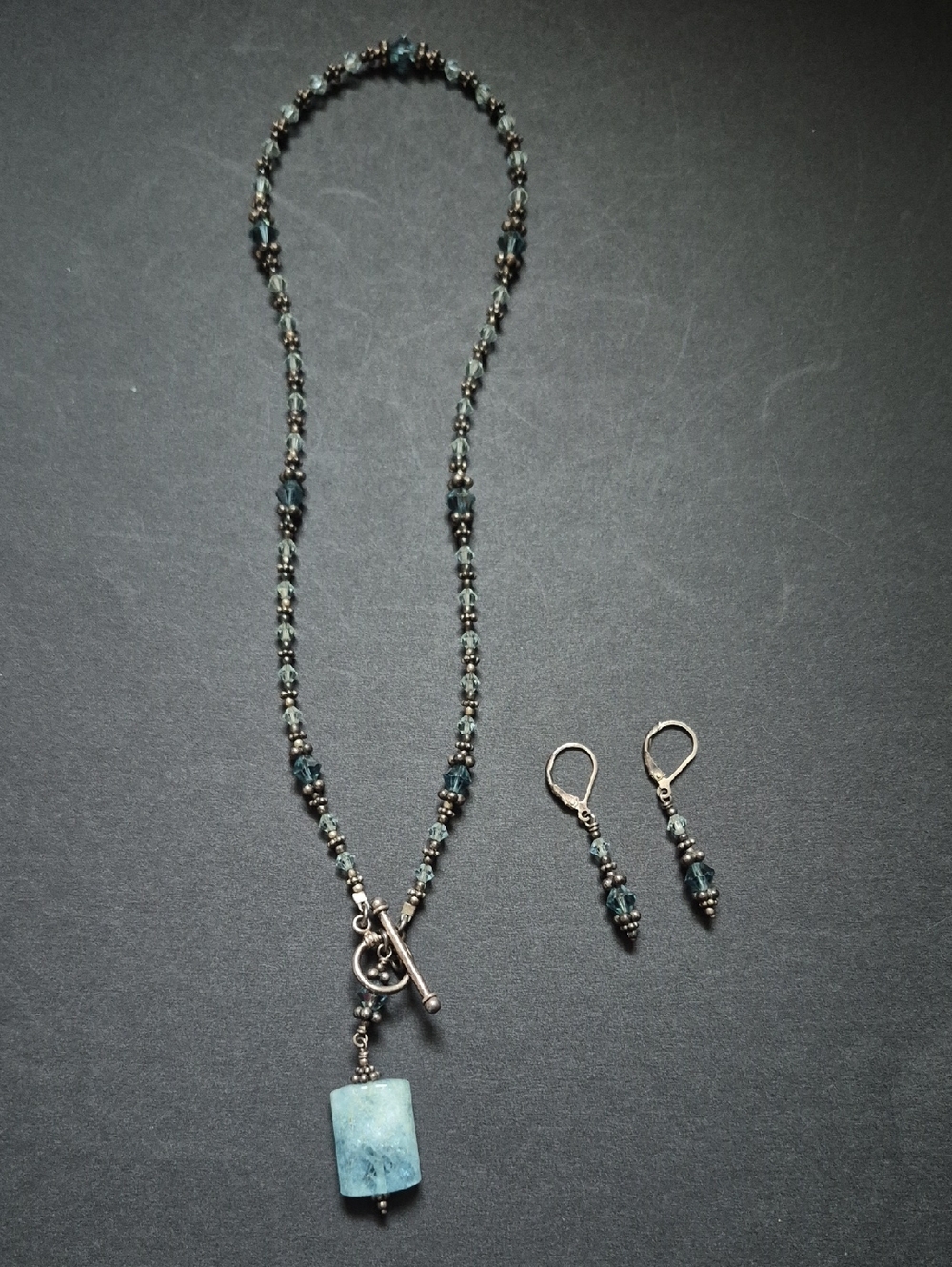 #69 Blue Bead Necklace and Earring Set